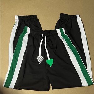 Stylish Black and Green Joggers with Heart Details